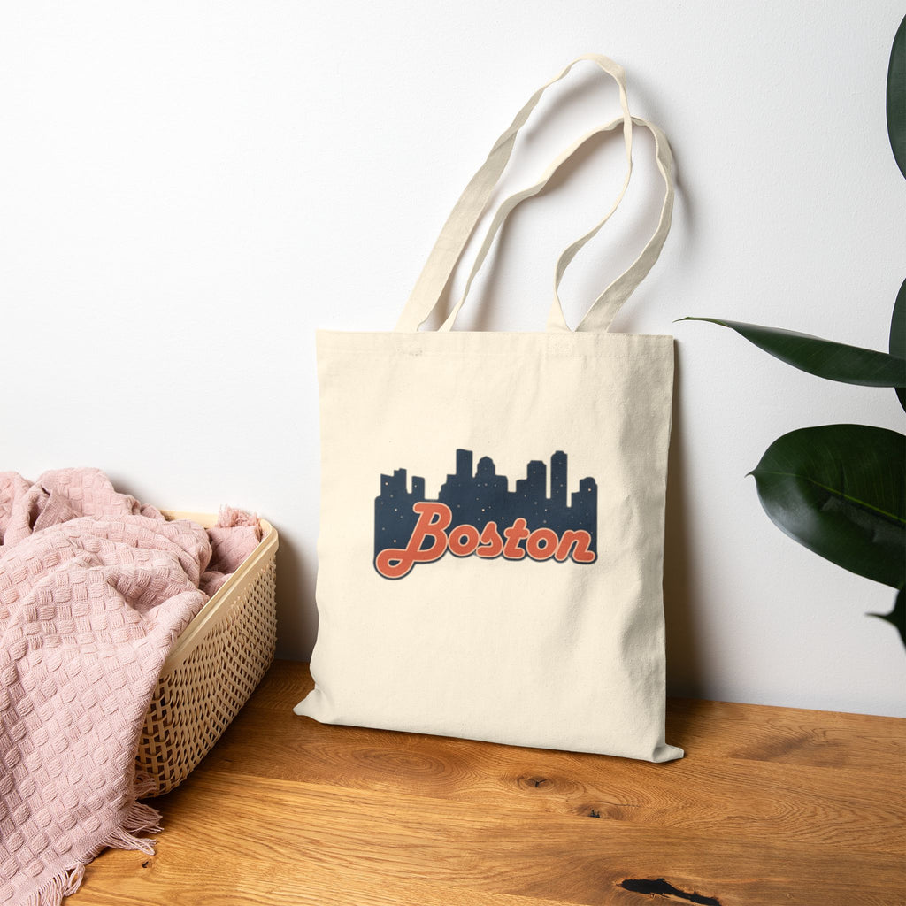 Boston Skyline Canvas Tote Bag — Retro Script City Souvenir