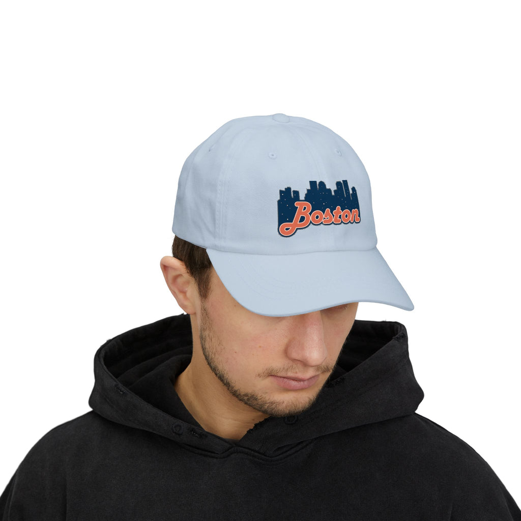 Boston Skyline Dad Cap — Vintage Script Embroidered Baseball Hat