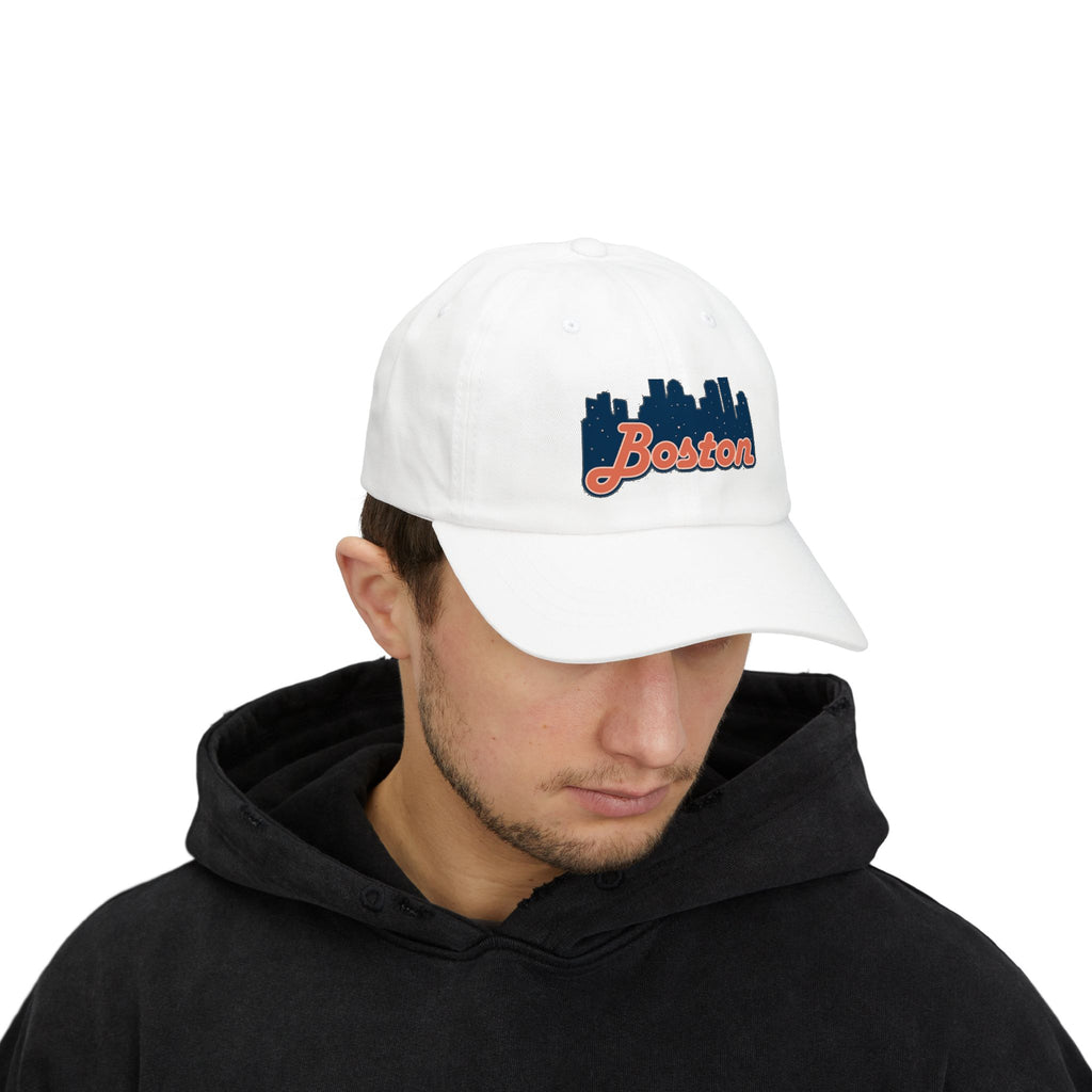 Boston Skyline Dad Cap — Vintage Script Embroidered Baseball Hat