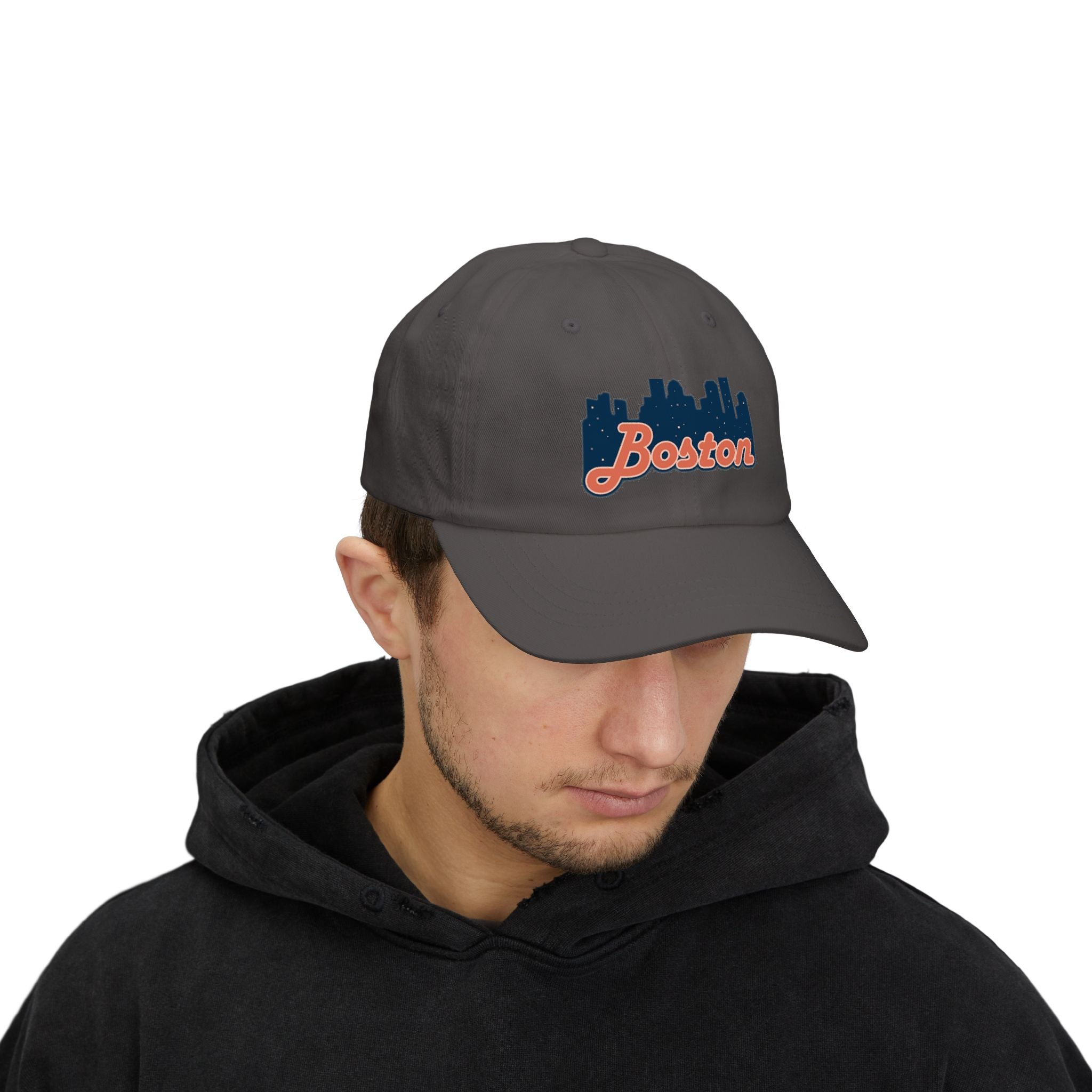 Boston Skyline Dad Cap — Vintage Script Embroidered Baseball Hat