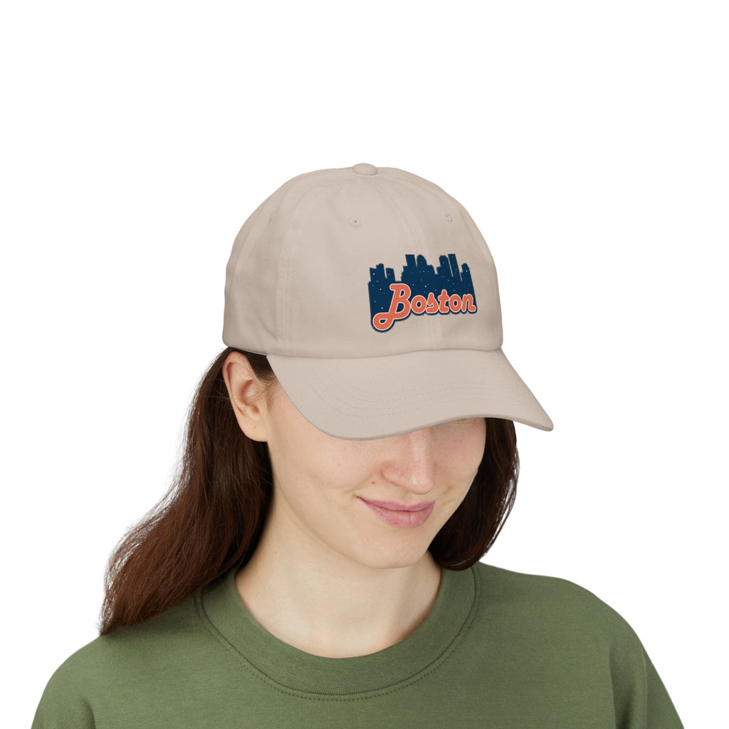 Boston Skyline Dad Cap — Vintage Script Embroidered Baseball Hat