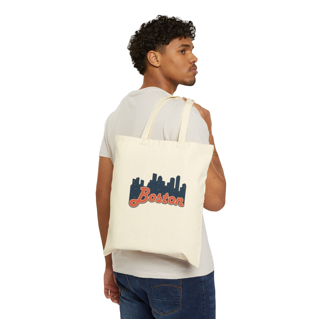 Boston Skyline Canvas Tote Bag — Retro Script City Souvenir