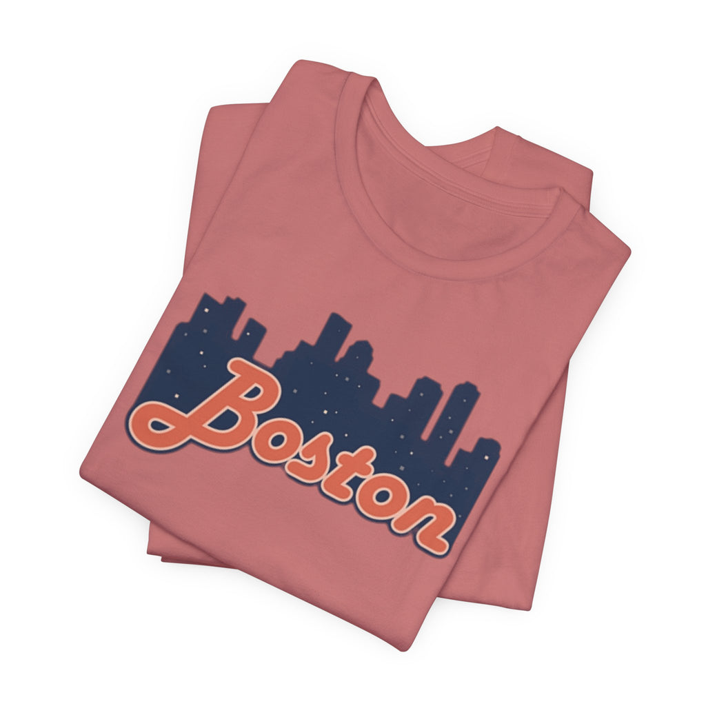Boston Skyline Tee — Vintage Script City Skyline T-Shirt