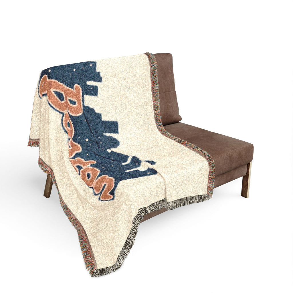 Boston Skyline Woven Blanket — Retro Script City Throw
