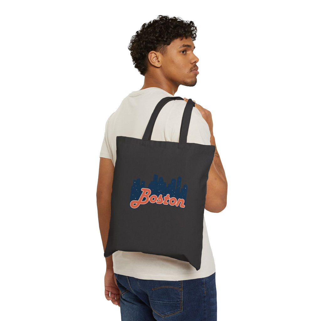 Boston Skyline Canvas Tote Bag — Retro Script City Souvenir