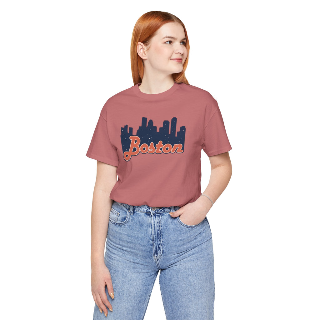 Boston Skyline Tee — Vintage Script City Skyline T-Shirt