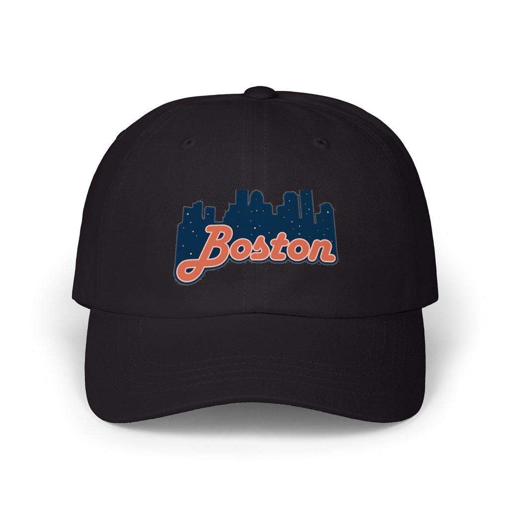 Boston Skyline Dad Cap — Vintage Script Embroidered Baseball Hat