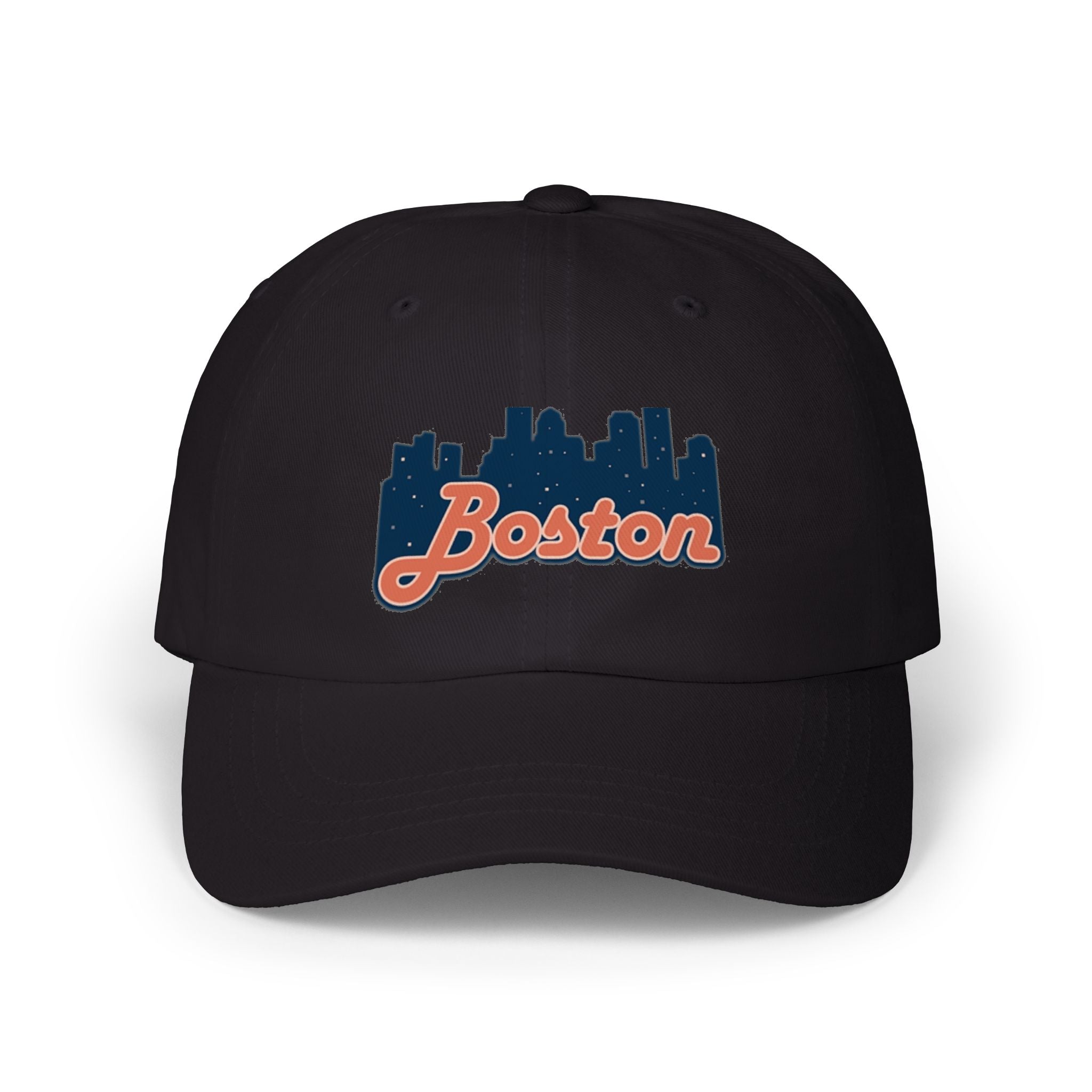 Boston Skyline Dad Cap — Vintage Script Embroidered Baseball Hat