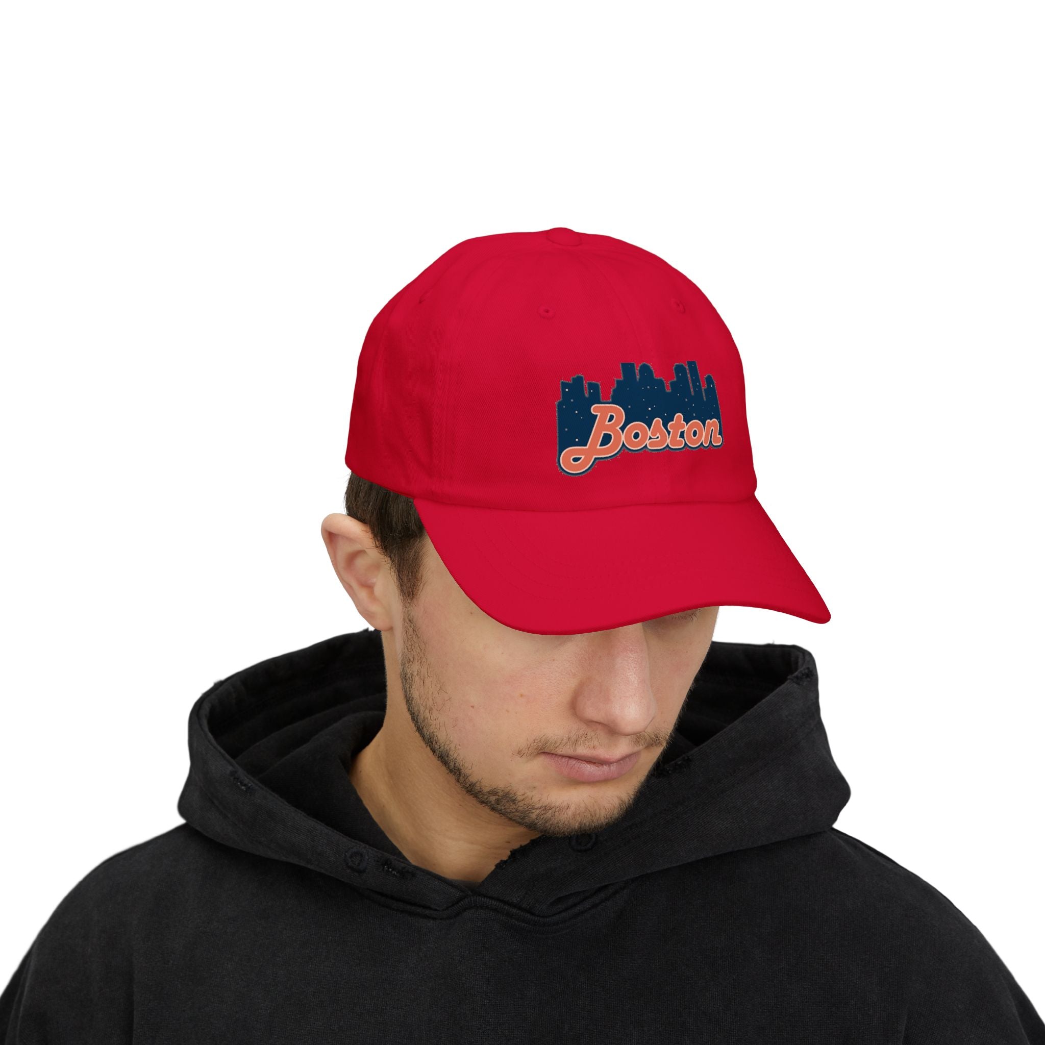 Boston Skyline Dad Cap — Vintage Script Embroidered Baseball Hat