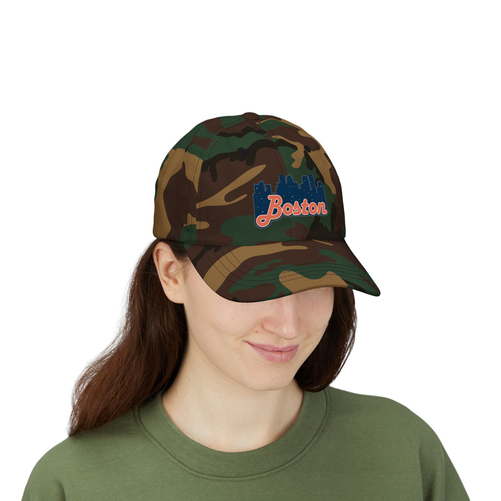 Boston Skyline Dad Cap — Vintage Script Embroidered Baseball Hat