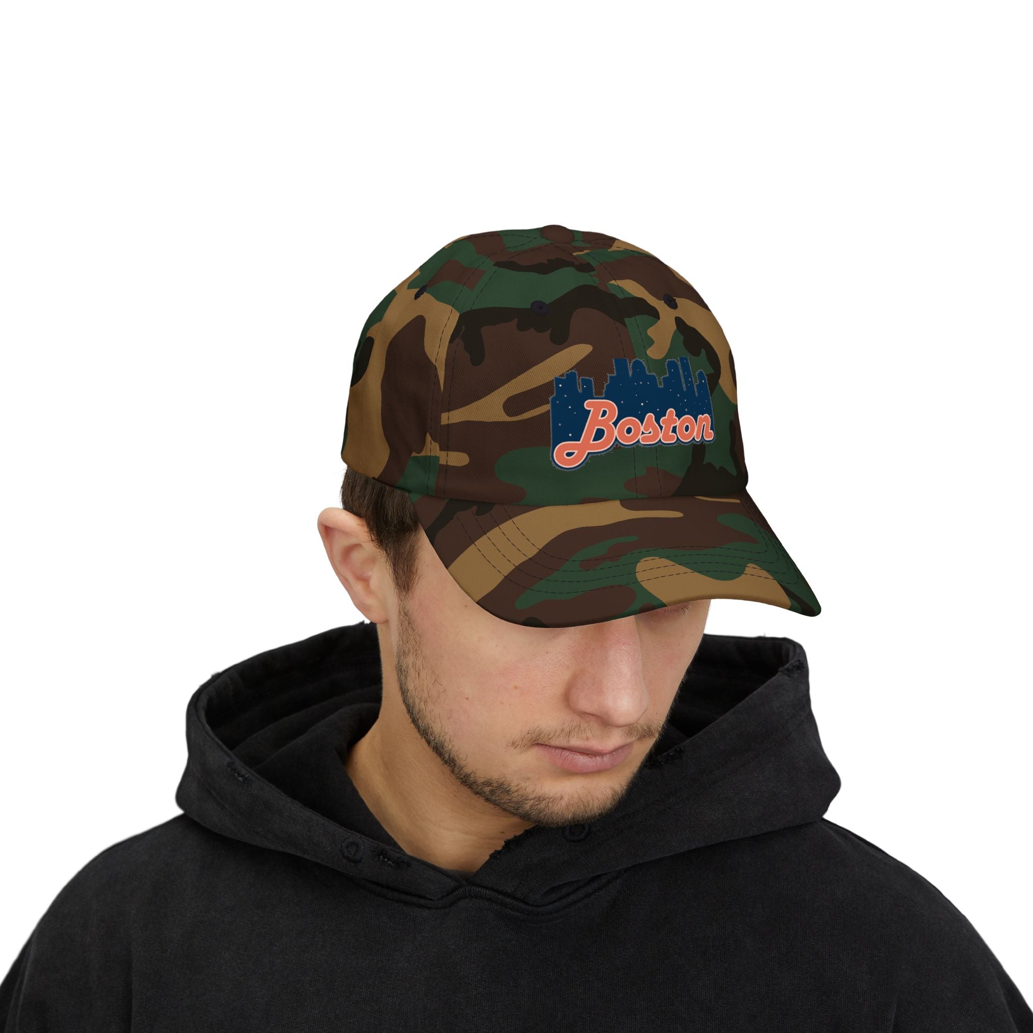 Boston Skyline Dad Cap — Vintage Script Embroidered Baseball Hat