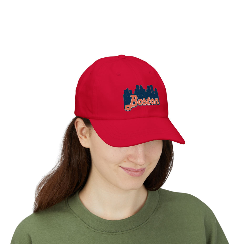 Boston Skyline Dad Cap — Vintage Script Embroidered Baseball Hat