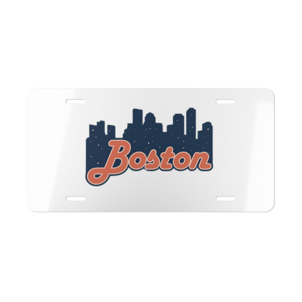 Boston Skyline Vanity Plate — Retro Script Car License Plate