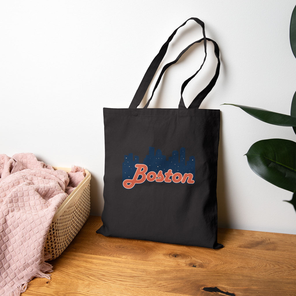 Boston Skyline Canvas Tote Bag — Retro Script City Souvenir