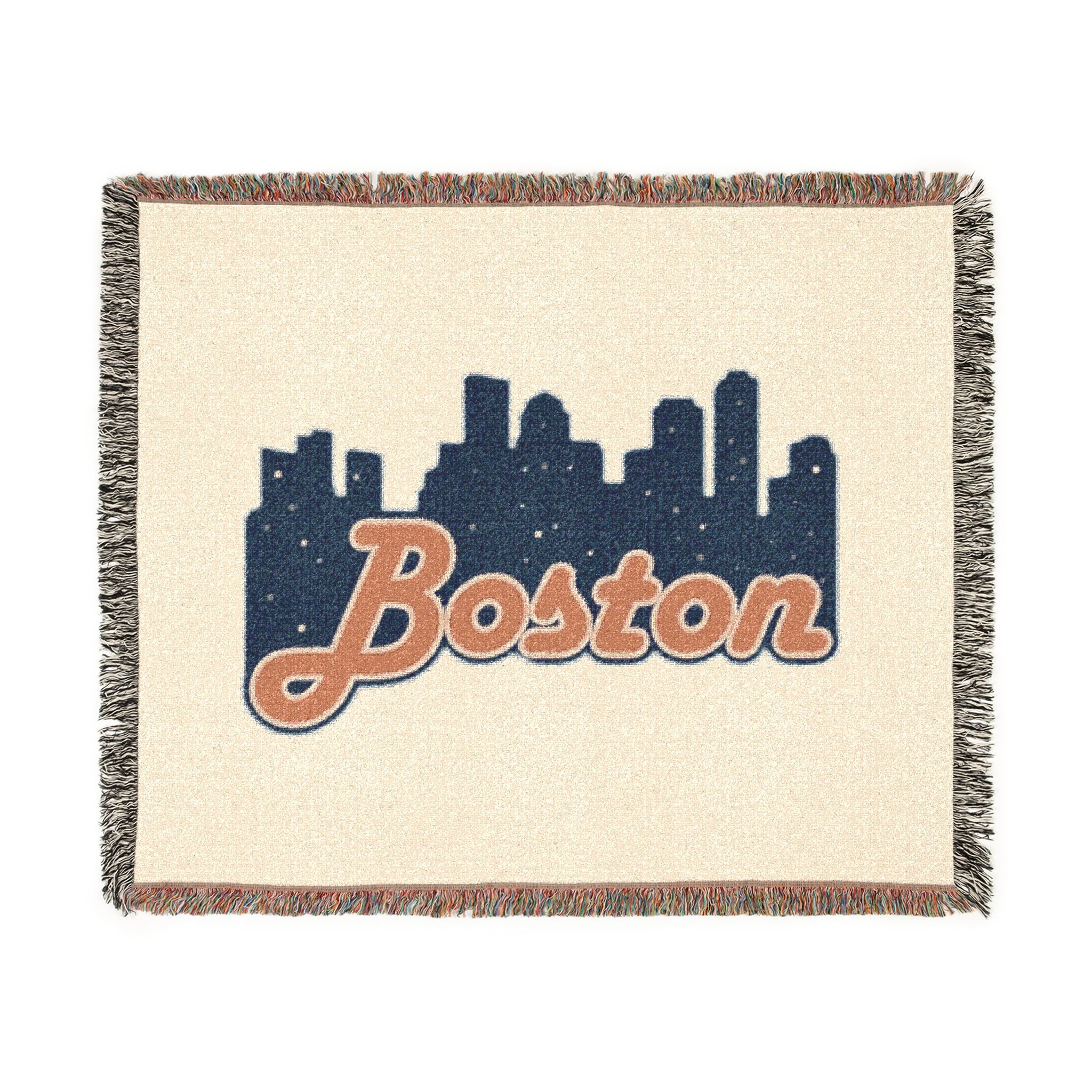 Boston Skyline Woven Blanket — Retro Script City Throw