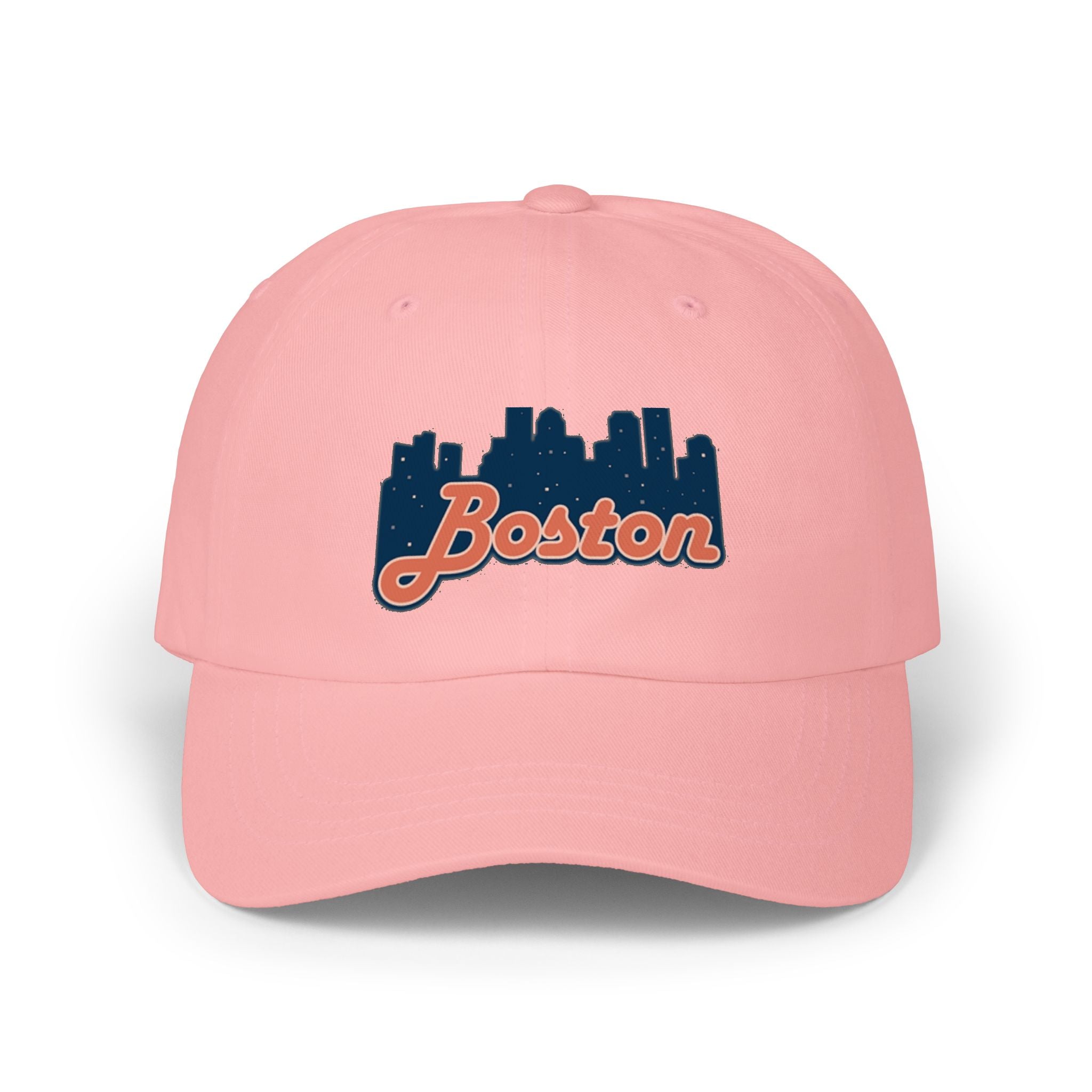Boston Skyline Dad Cap — Vintage Script Embroidered Baseball Hat
