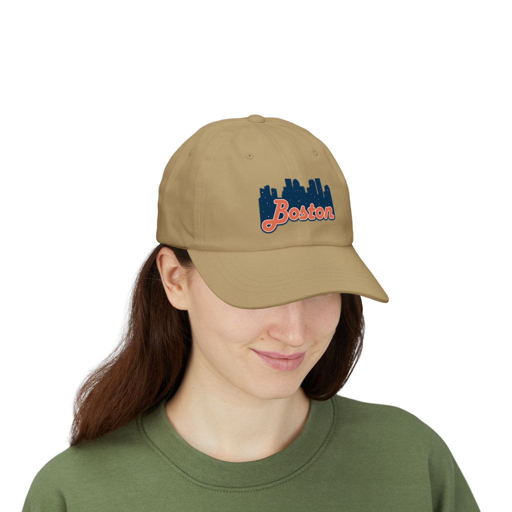 Boston Skyline Dad Cap — Vintage Script Embroidered Baseball Hat