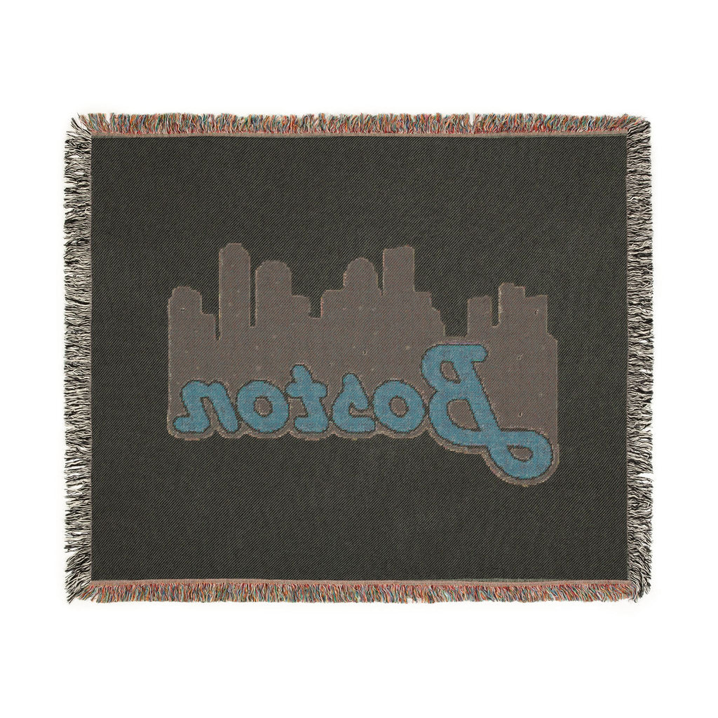 Boston Skyline Woven Blanket — Retro Script City Throw