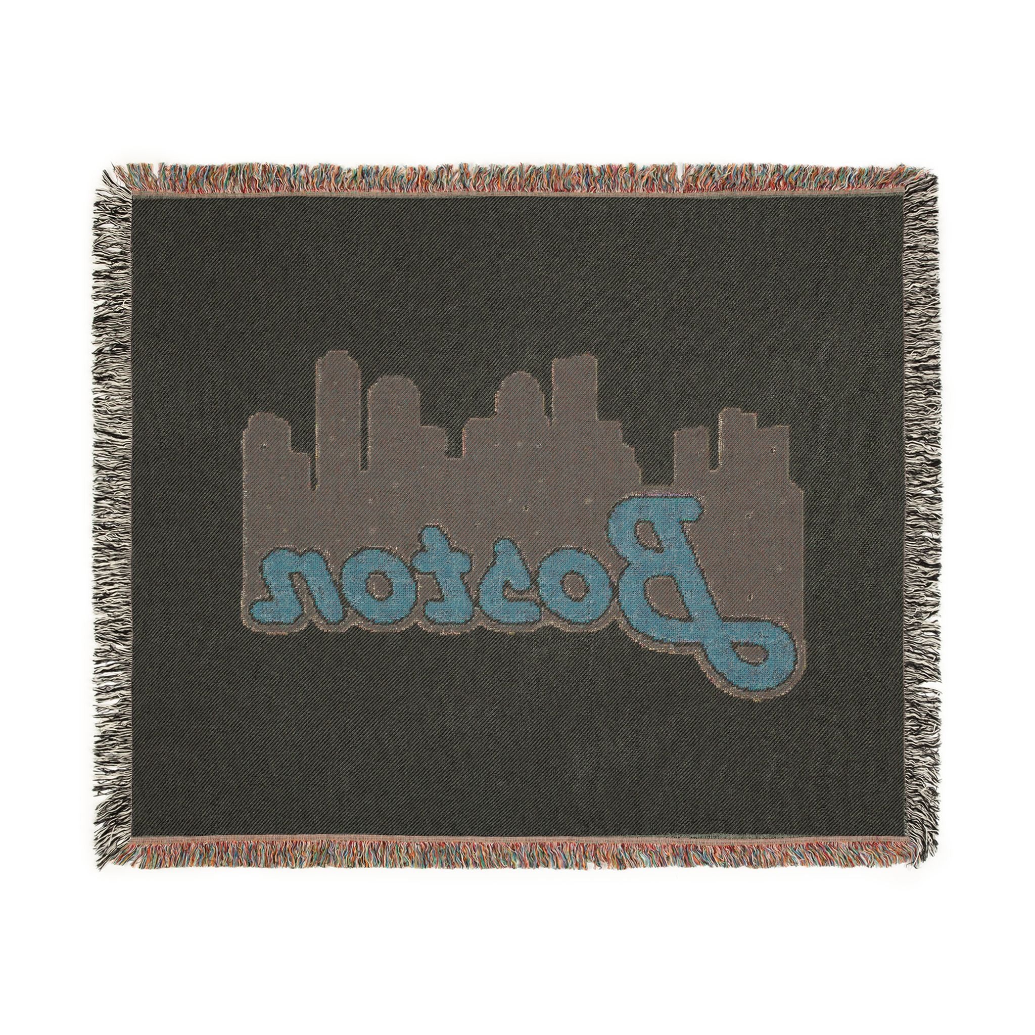 Boston Skyline Woven Blanket — Retro Script City Throw