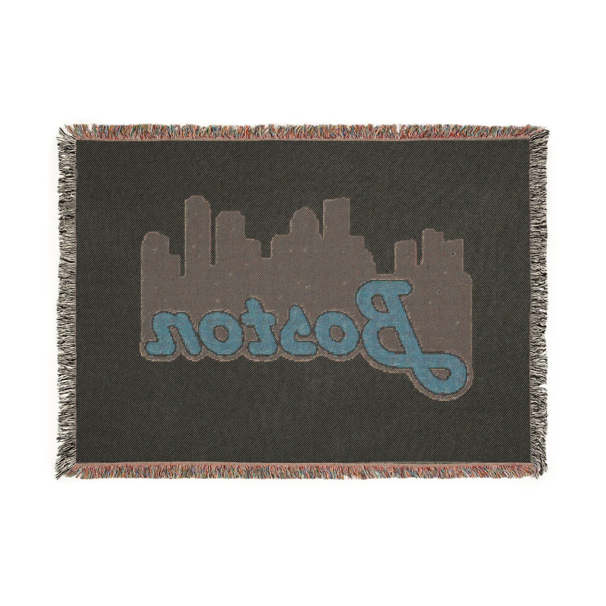 Boston Skyline Woven Blanket — Retro Script City Throw
