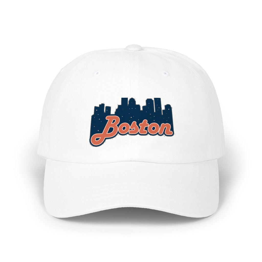 Boston Skyline Dad Cap — Vintage Script Embroidered Baseball Hat
