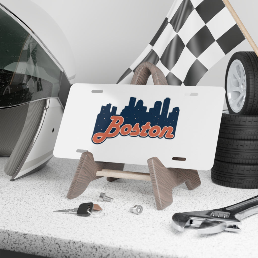 Boston Skyline Vanity Plate — Retro Script Car License Plate
