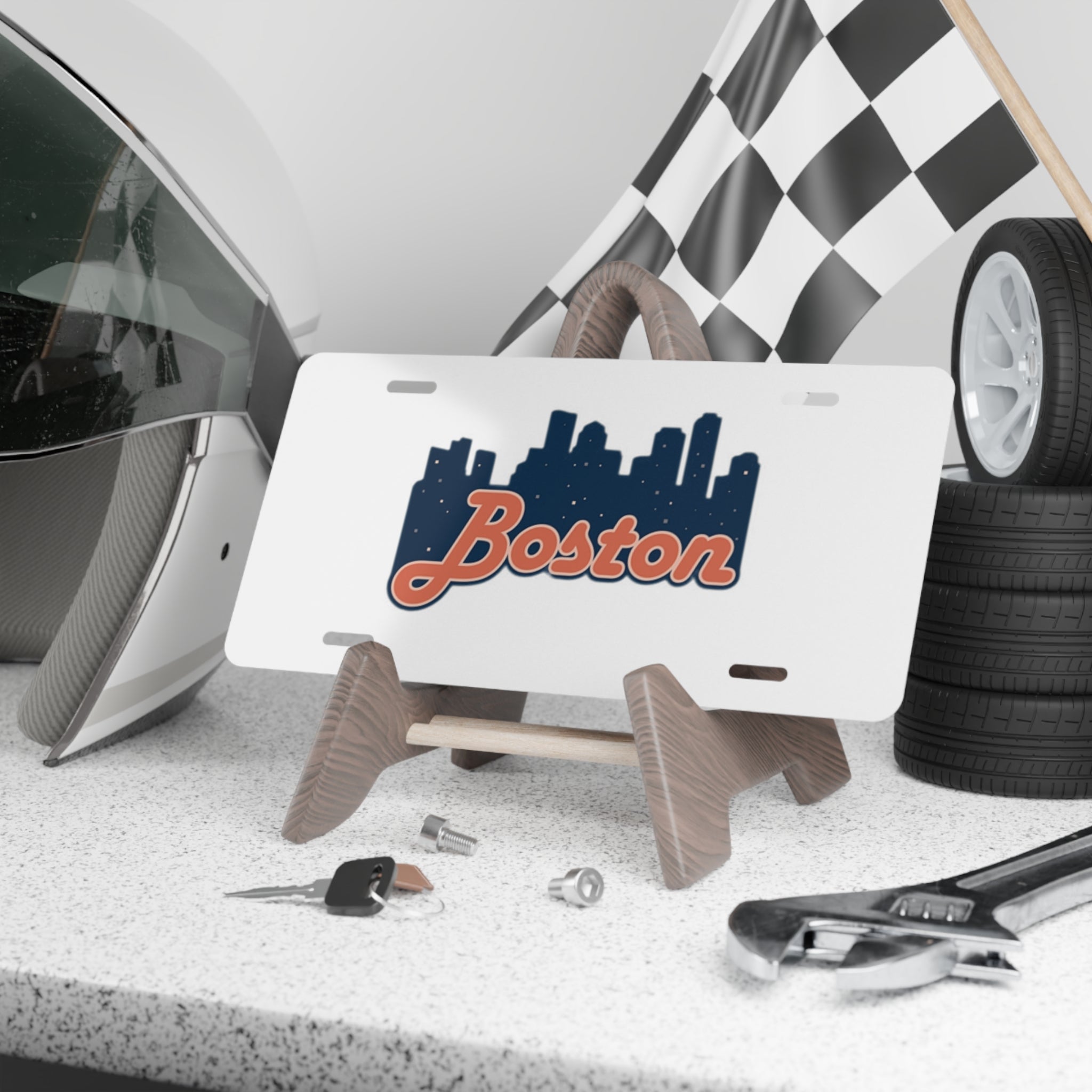 Boston Skyline Vanity Plate — Retro Script Car License Plate
