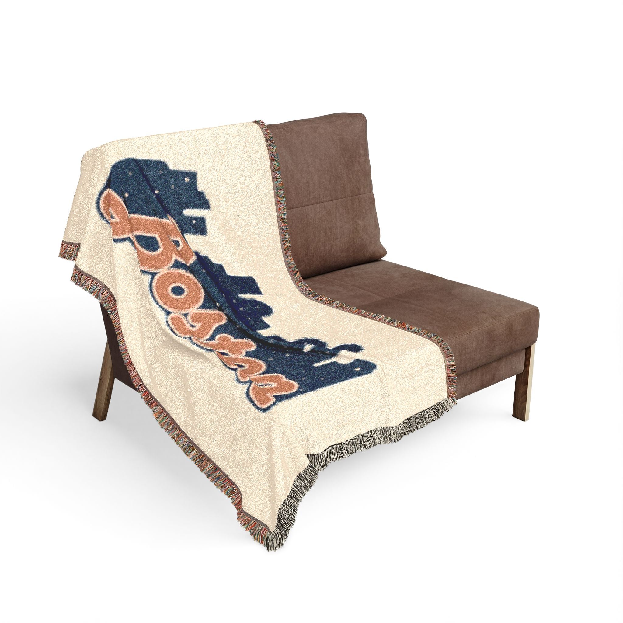 Boston Skyline Woven Blanket — Retro Script City Throw