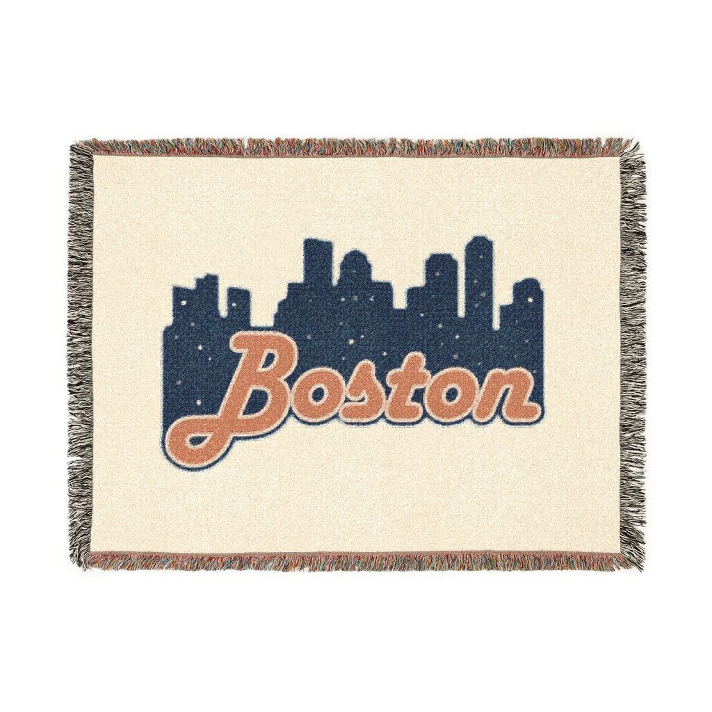 Boston Skyline Woven Blanket — Retro Script City Throw