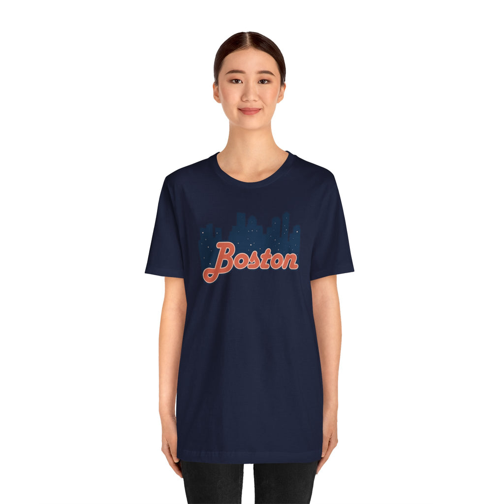 Boston Skyline Tee — Vintage Script City Skyline T-Shirt
