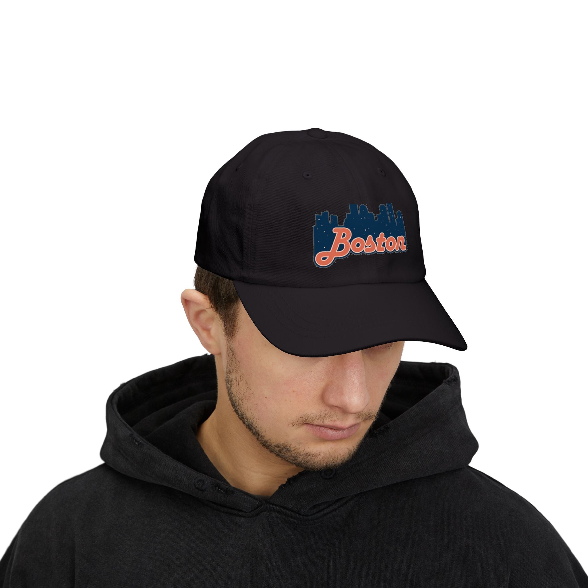 Boston Skyline Dad Cap — Vintage Script Embroidered Baseball Hat