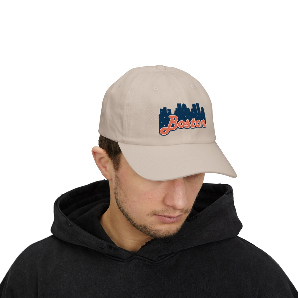 Boston Skyline Dad Cap — Vintage Script Embroidered Baseball Hat