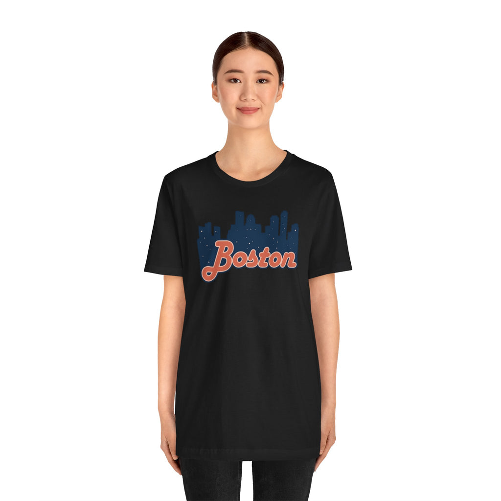 Boston Skyline Tee — Vintage Script City Skyline T-Shirt