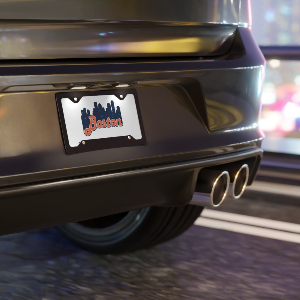 Boston Skyline Vanity Plate — Retro Script Car License Plate