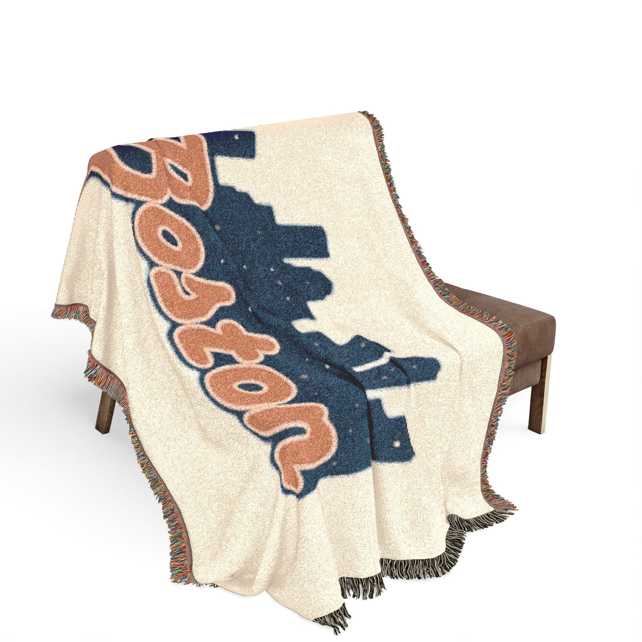 Boston Skyline Woven Blanket — Retro Script City Throw