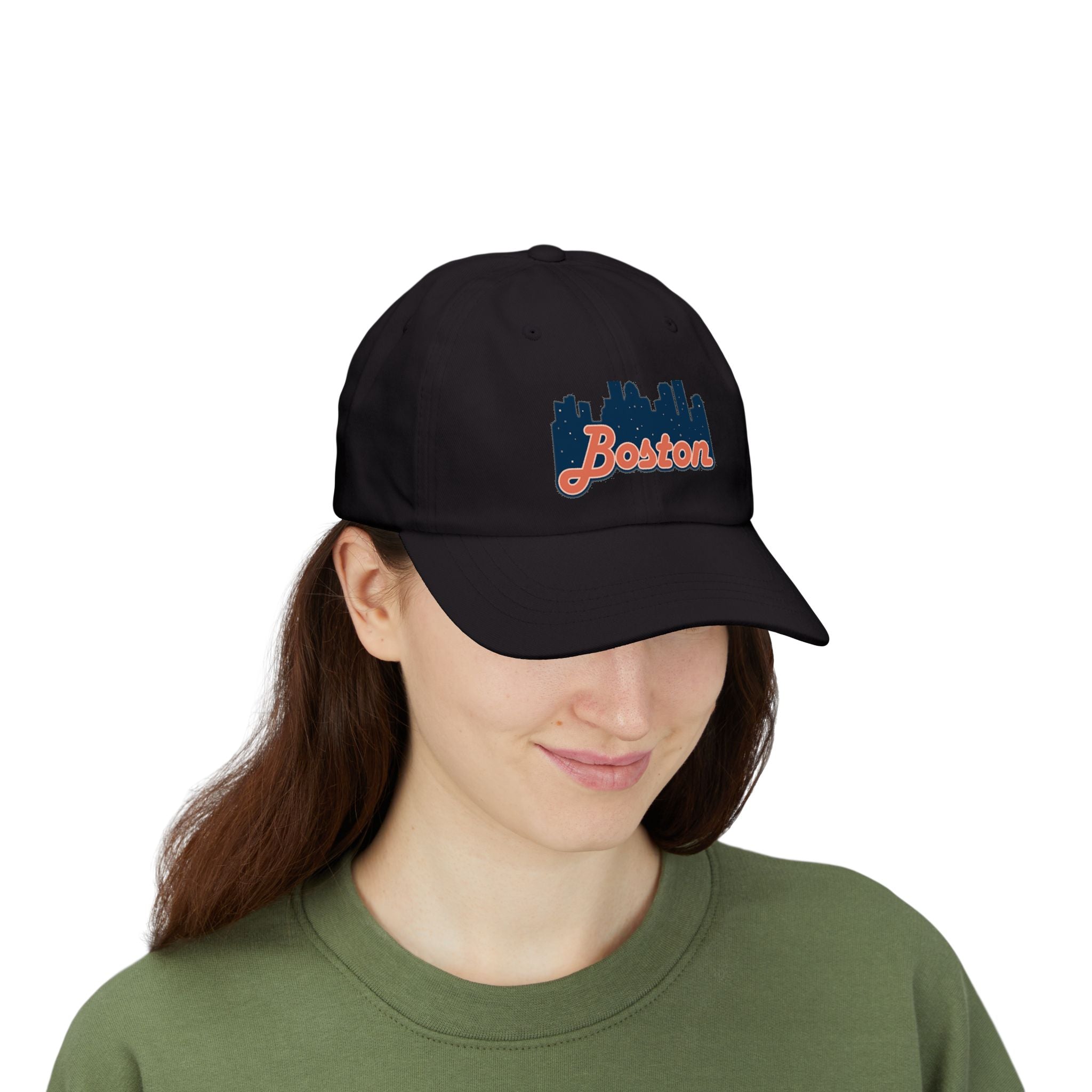 Boston Skyline Dad Cap — Vintage Script Embroidered Baseball Hat