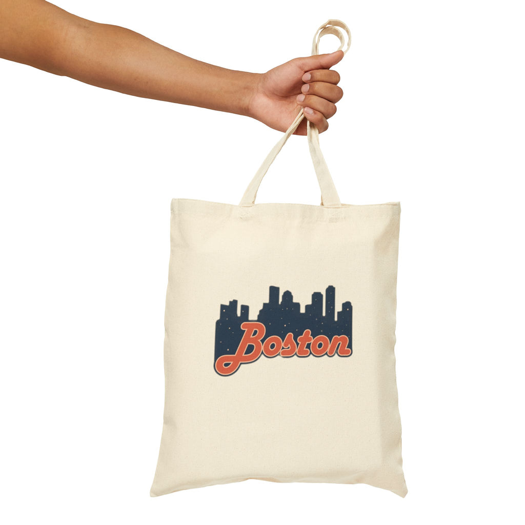 Boston Skyline Canvas Tote Bag — Retro Script City Souvenir