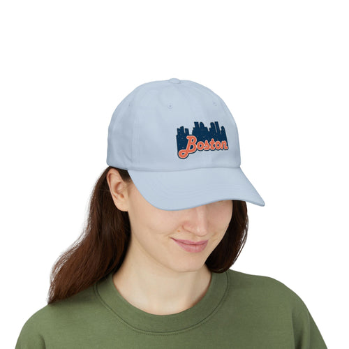 Boston Skyline Dad Cap — Vintage Script Embroidered Baseball Hat