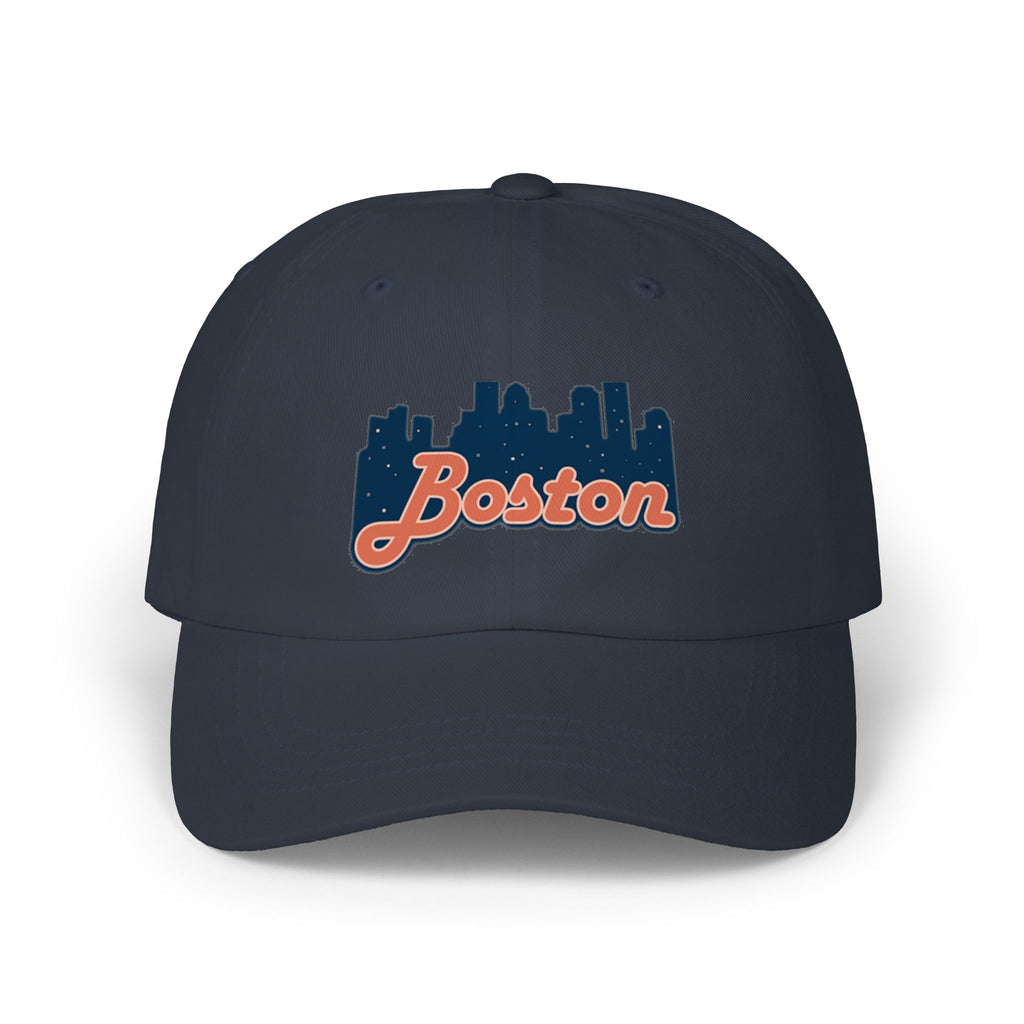 Boston Skyline Dad Cap — Vintage Script Embroidered Baseball Hat