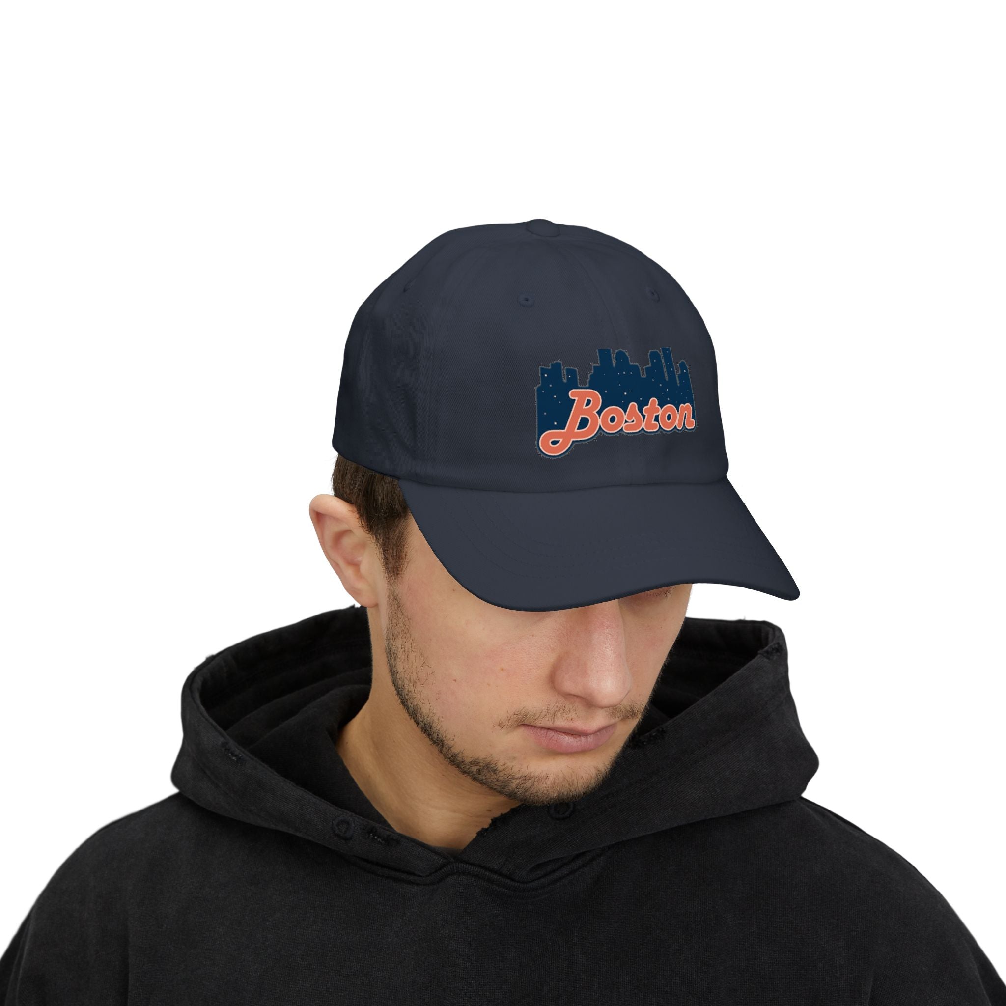 Boston Skyline Dad Cap — Vintage Script Embroidered Baseball Hat