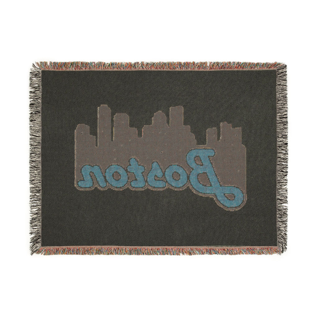 Boston Skyline Woven Blanket — Retro Script City Throw