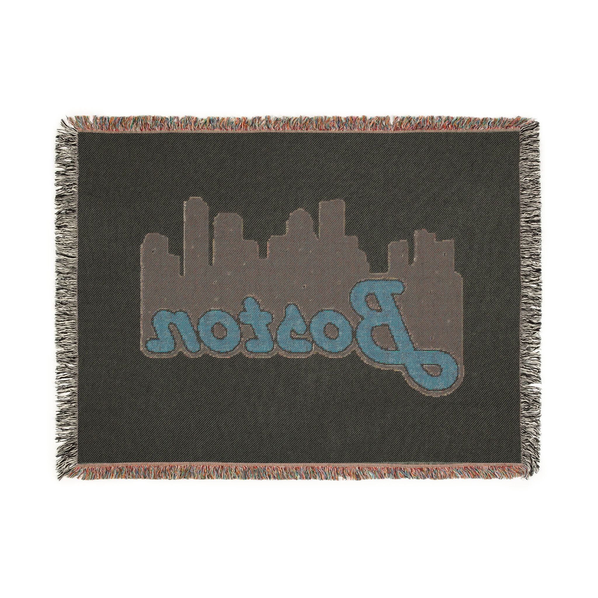 Boston Skyline Woven Blanket — Retro Script City Throw