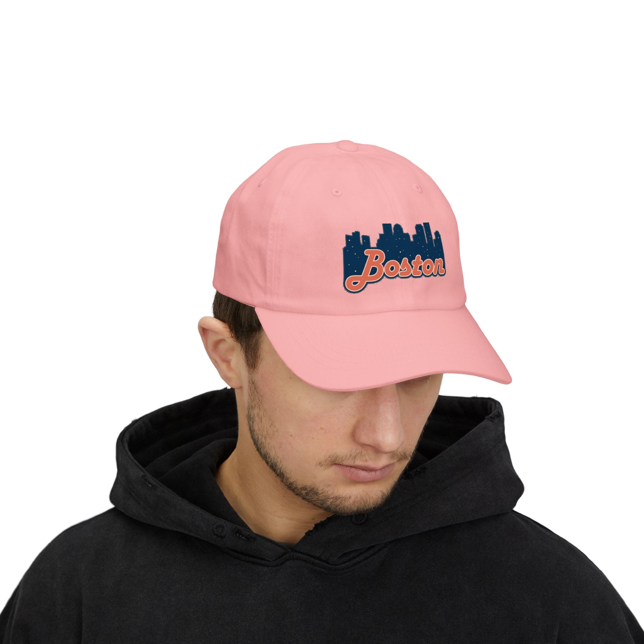 Boston Skyline Dad Cap — Vintage Script Embroidered Baseball Hat